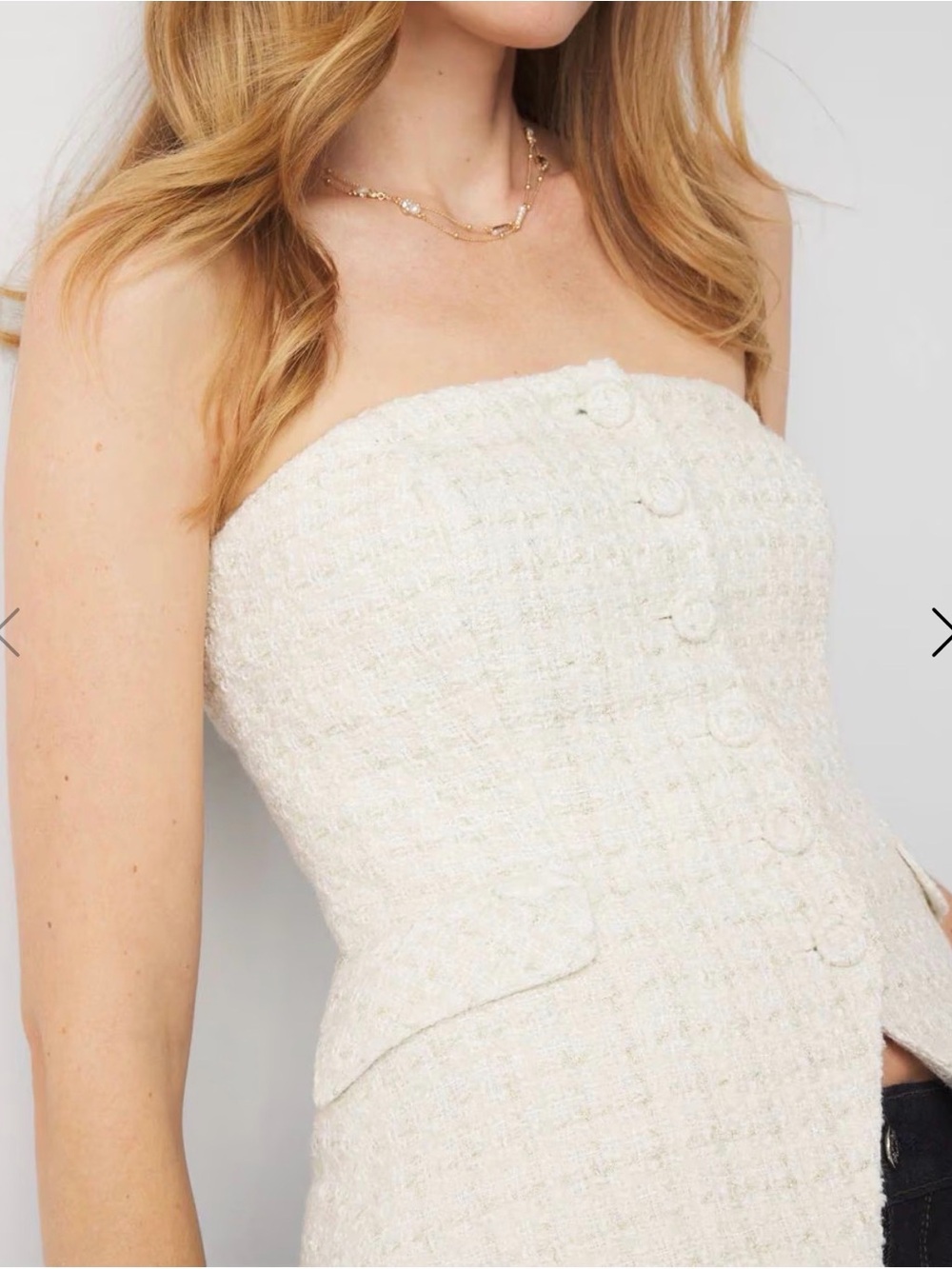 White House Black Market Cream Tweed Strapless Bustier Top